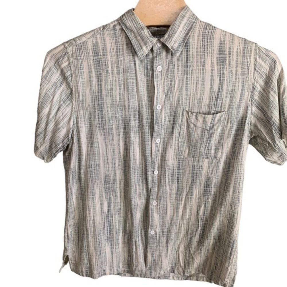 Vintage Silk Circa 1969 Button Up Shirt‎ Size XL Stripes Short Sleeve geometric